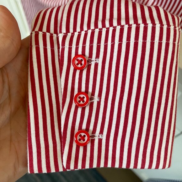 Desoto Eve Collared V Neck Striped Button Down Cotton Blouse Red Wht Sz 36 NWOT - Picture 13 of 15